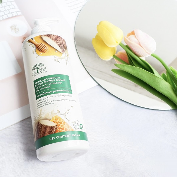 deleaf-thanaka-shower-cream-20210519-02 De Leaf Thanaka Serum Shower Gel Cream 450 ml – Image 2