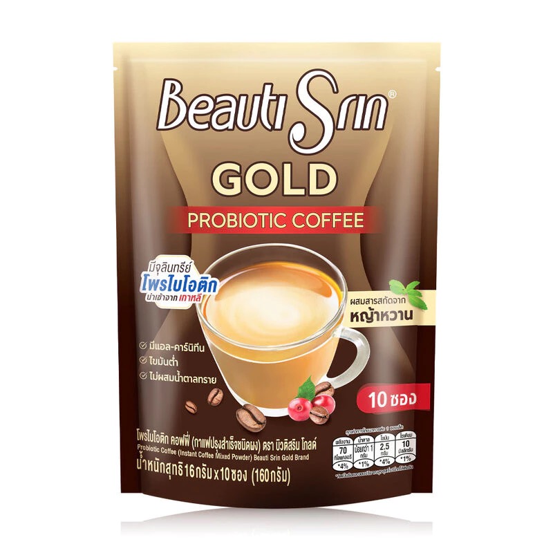 Изображение 88 Beauti Srin Gold Probiotic Coffee – Café Probiotique Sans Sucre avec L-Carnitine 10 sachets – Image 1