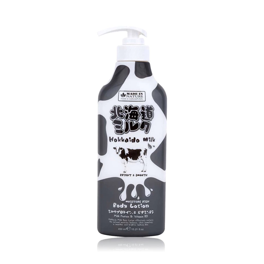 Изображение 1670 Beauty Buffet Made in Nature Hokkaido Milk – Lait corps hydratant pour peau sèche 450 ml – Image 1